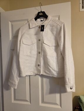 Express Womans Woven Button-Front White Jacket Medium NWT